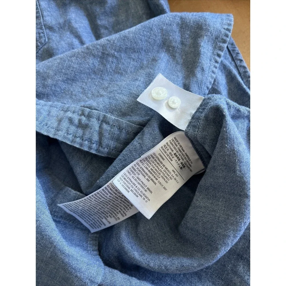 Levi's Men's Blue Chambray Button Down Shirt Long Sleeve Cotton Pocket‎ Size XXL